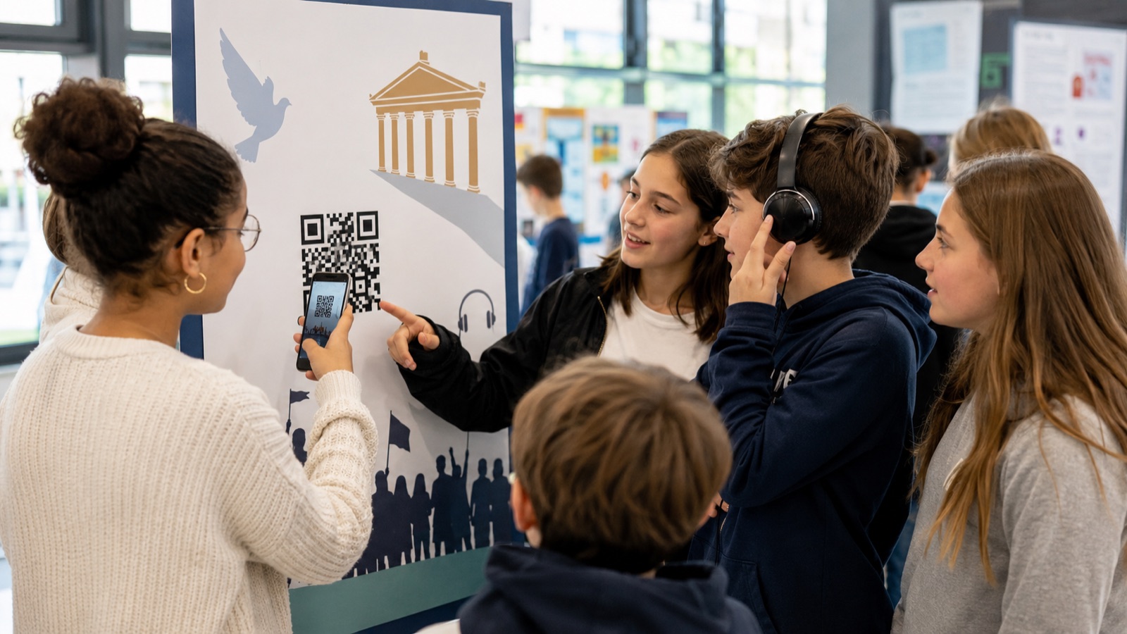 Ungdom skanner QR-kode på en holdningskampanje-plakat